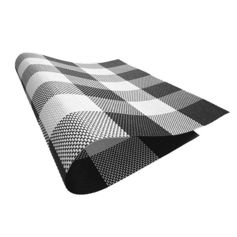 Ukeler Placemats Set of 6- Buffalo Check Placemats Crossweave Plaid Woven Placemats Washable Kitchen Table Mats, Black and White - Image 2